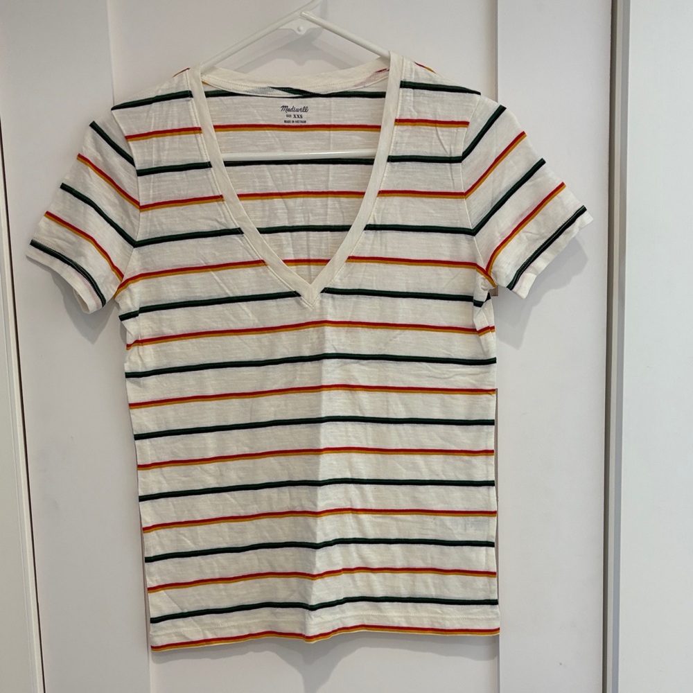 Madewell Short Sleeve V-neck Striped Tee -  XXS NWOT